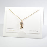 101606, 14K GOLD DIPPED, DAINTY FISH BONE CUBIC ZIRCONIA NECKLACE