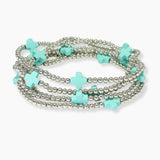 101624, CROSS MULTI LAYERED BEAD STRETCH BRACELET