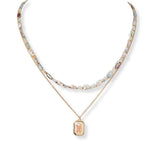 101626, GEOMETRIC STONE DOUBLE LAYERED BEAD NECKLACE