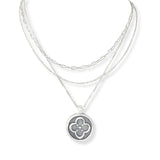 101628, CLOVER ENGRAVED CHARM MULTI LAYERED NECKLACE