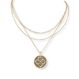 101628, CLOVER ENGRAVED CHARM MULTI LAYERED NECKLACE