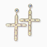 101634, CROSS RHINESTONE DANGLE EARRING