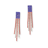 101645, AMERICAN FLAG CRYSTAL RHINESTONE TASSEL DROP EARRING