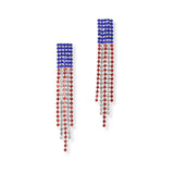 101645, AMERICAN FLAG CRYSTAL RHINESTONE TASSEL DROP EARRING