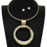 101664, HAMMERED ROUND WITH PEARL CHOKER NECKLACE