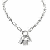 107457, 14K GOLD PLATED KEY LOCK CUBIC ZIRCONIA ACCENT DESIGNER INSPIRED NECKLACE