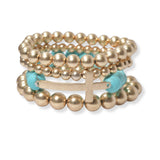 101971, CROSS MULTI LAYERED SEMI PRECIOUS STONE BEADED STRETCH BRACELET