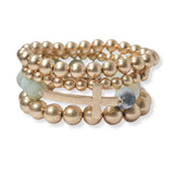 101971, CROSS MULTI LAYERED SEMI PRECIOUS STONE BEADED STRETCH BRACELET