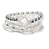 101974, CLOVER FRESHWATER PEARL MULTI LAYERED BEADED STRETCH BRACELET