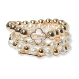 101974, CLOVER FRESHWATER PEARL MULTI LAYERED BEADED STRETCH BRACELET