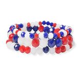 101976, AMERICAN FLAG COLOR MULTI LAYERED BEADED STRETCH BRACELET