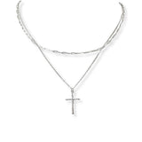 101983, DAINTY CROSS CUBIC ZIRCONIA DOUBLE LAYERED NECKLACE