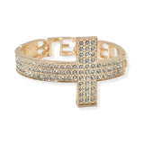 101988, "BLESSED" CROSS CRYSTAL RHINESTONE OPEN BANGLE BRACELET