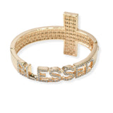 101988, "BLESSED" CROSS CRYSTAL RHINESTONE OPEN BANGLE BRACELET