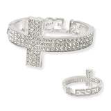 101988, "BLESSED" CROSS CRYSTAL RHINESTONE OPEN BANGLE BRACELET