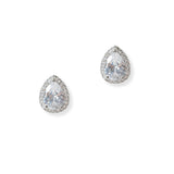 101990, WHITE GOLD PLATED, TEARDROP CUBIC ZIRCONIA STUD EARRING
