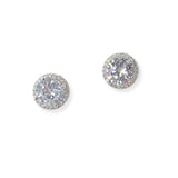 101991, WHITE GOLD PLATED, ROUND CUBIC ZIRCONIA STUD EARRING