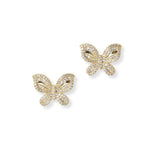 101997, GOLD DIPPED, BUTTERFLY CUBIC ZIRCONIA STUD EARRING