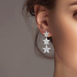 101998, GOLD DIPPED, STAR CUBIC ZIRCONIA DROP DANGLE EARRING