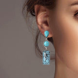 102014, WESTERN GEOMETRIC TURQUOISE STONE DANGLE EARRING