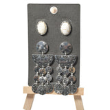 102025, WESTERN TURQUOISE STONE 2 PAIRS EARRING SET