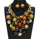 102048, CHUNKY WOODEN BALL CHARM STATEMENT NECKLACE