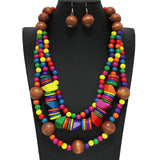 102051, WOOD BEADED MULTI LAYERED NECKLACE