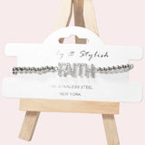 102069, "FAITH" PAVE RHINESTONE STAINLESS STEEL BALL BEADED STRETCH BRACELET