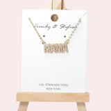 102073, "MAMA" PAVE RHINESTONE STAINLESS STEEL PENDANT NECKLACE