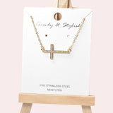 102078, CROSS PAVE RHINESTONE STAINLESS STEEL PENDANT NECKLACE
