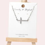 102078, CROSS PAVE RHINESTONE STAINLESS STEEL PENDANT NECKLACE