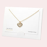 102079, 14K GOLD DIPPED, DAINTY HEART CUBIC ZIRCONIA CHARM NECKLACE