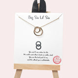 102082, GOLD DIPPED, "BIG SIS LIL' SIS" DOUBLE RING CHARM NECKLACE