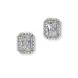102090, WHITE GOLD DIPPED, RECTANGLE CUBIC ZIRCONIA WITH PEARL STUD EARRING