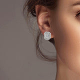 102090, GOLD DIPPED, RECTANGLE CUBIC ZIRCONIA WITH PEARL STUD EARRING