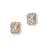 102090, GOLD DIPPED, RECTANGLE CUBIC ZIRCONIA WITH PEARL STUD EARRING
