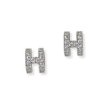 102091, WHITE GOLD DIPPED, "H" CUBIC ZIRCONIA STUD EARRING