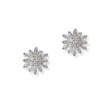102092, WHITE GOLD DIPPED, FLOWER CUBIC ZIRCONIA STUD EARRING