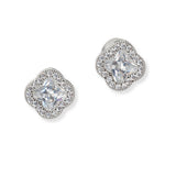 102093, GOLD DIPPED, CLOVER CUBIC ZIRCONIA STUD EARRING