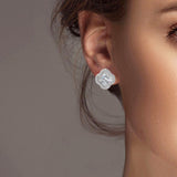 102093, GOLD DIPPED, CLOVER CUBIC ZIRCONIA STUD EARRING