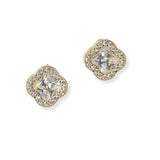 102093, GOLD DIPPED, CLOVER CUBIC ZIRCONIA STUD EARRING