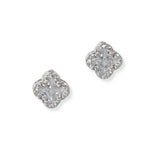 102094, WHITE GOLD DIPPED, CLOVER CUBIC ZIRCONIA STUD EARRING