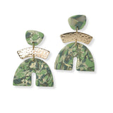 102107, GEOMETRIC GOLD GLITTER ACCENT CLAY RUBBER EARRING