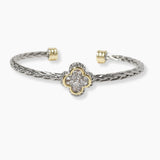 102133, CLOVER CUBIC ZIRCONIA DESIGNER INSPIRED CUFF BRACELET