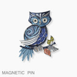 102139, OWL ENAMEL MAGNETIC PIN BROOCH