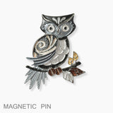 102139, OWL ENAMEL MAGNETIC PIN BROOCH
