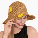 102165, FLOWER ACCENT STRAW BUCKET HAT