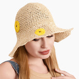 102165, FLOWER ACCENT STRAW BUCKET HAT