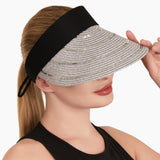 102167, SEQUIN ACCENT STRAW SUN VISOR HAT