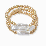 102183, FRESHWATER PEARL MULTI LAYERED BEADED STRETCH BRACELET